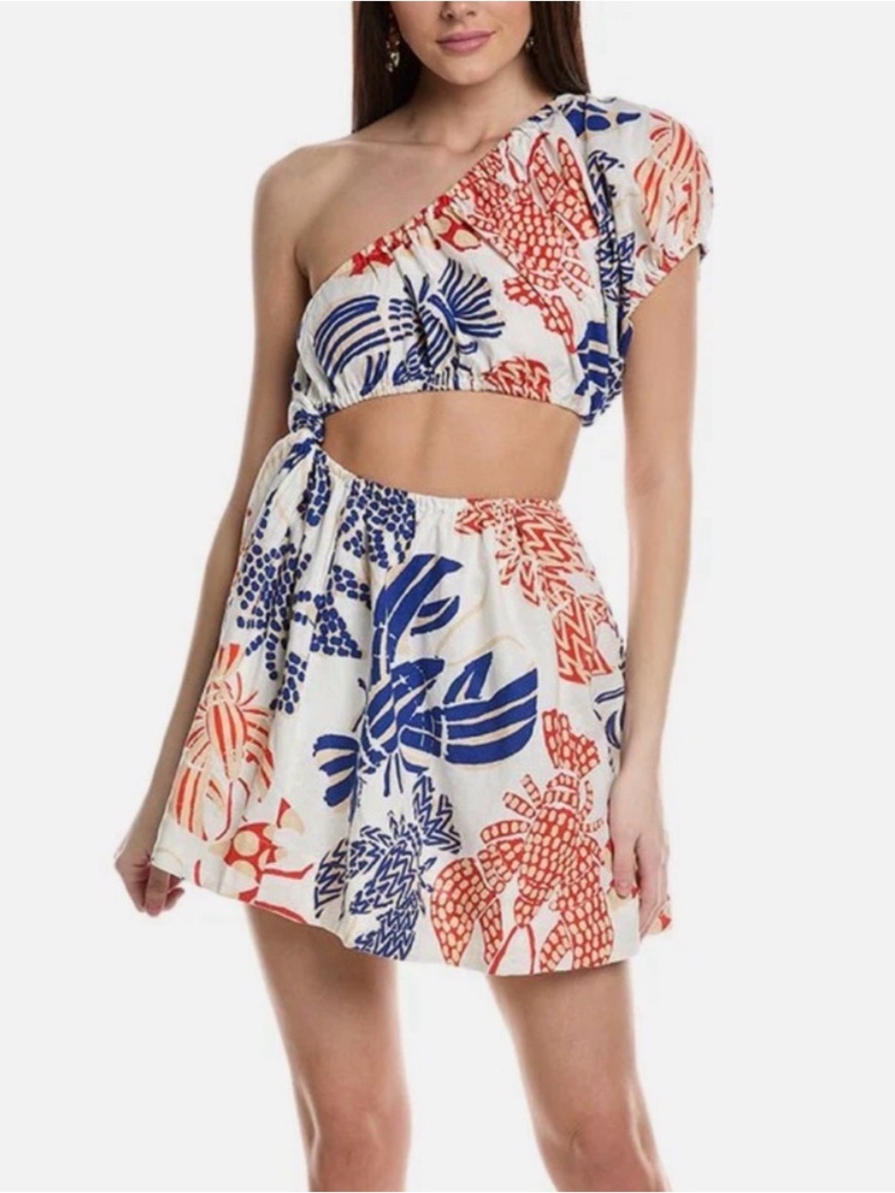 FARM RIO Mixed Lobsters Off White Mini Dress Asymmetric Womens LARGE NEW NWT